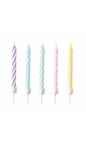 Spiral Candles Pastel Rainbow Height 6.3cm - 10pk
