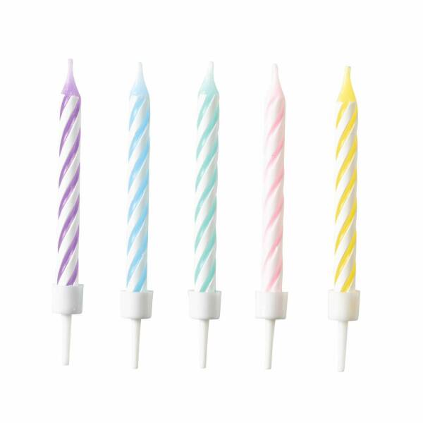 Spiral Candles Pastel Rainbow Height 6.3cm - 10pk