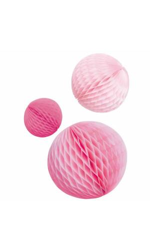 Honeycomb Decorations Hot Pink Paper 14 cm / 18 cm / 22 cm - 3pk