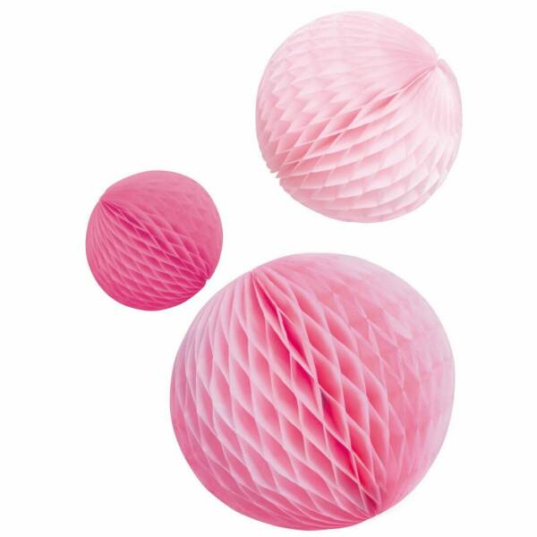 Honeycomb Decorations Hot Pink Paper 14 cm / 18 cm / 22 cm - 3pk