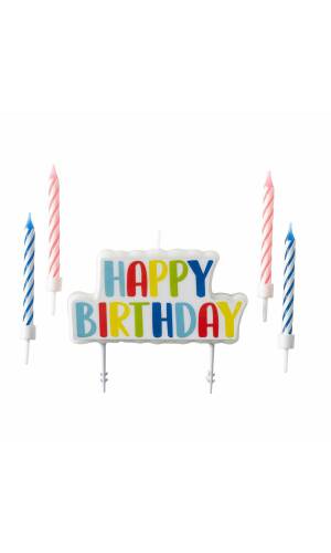 Set of Candles Happy Birthday 5 Pieces Height 6.5 / 6.3 cm