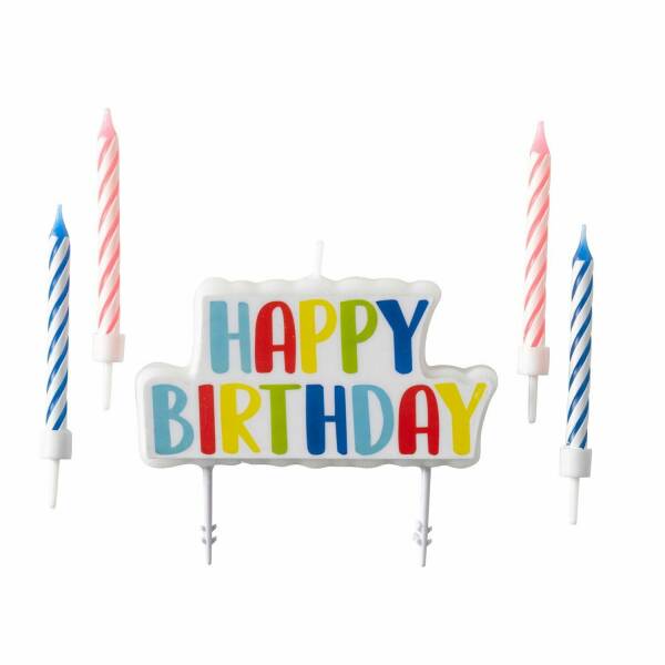 Set of Candles Happy Birthday 5 Pieces Height 6.5 / 6.3 cm
