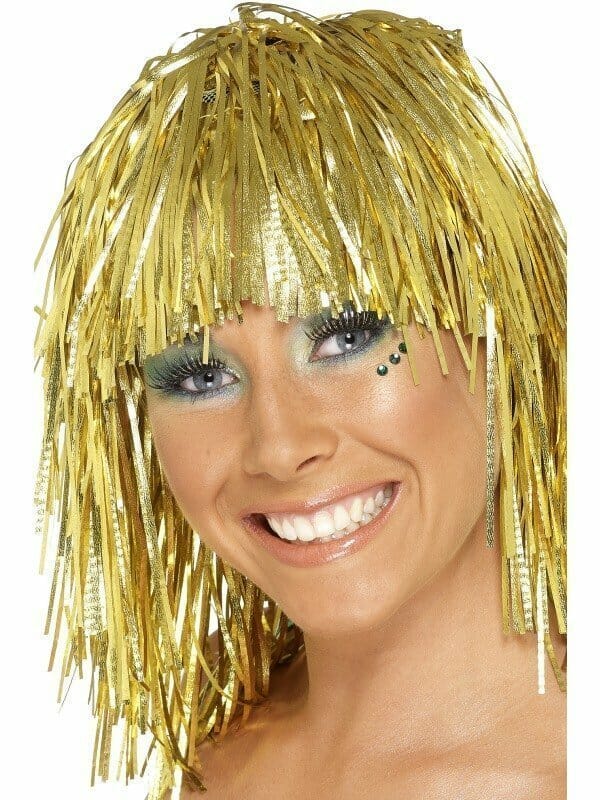 Cyber Tinsel Wig Adult Gold Metallic Cyber Tinsel Wig Adult Gold Metallic
