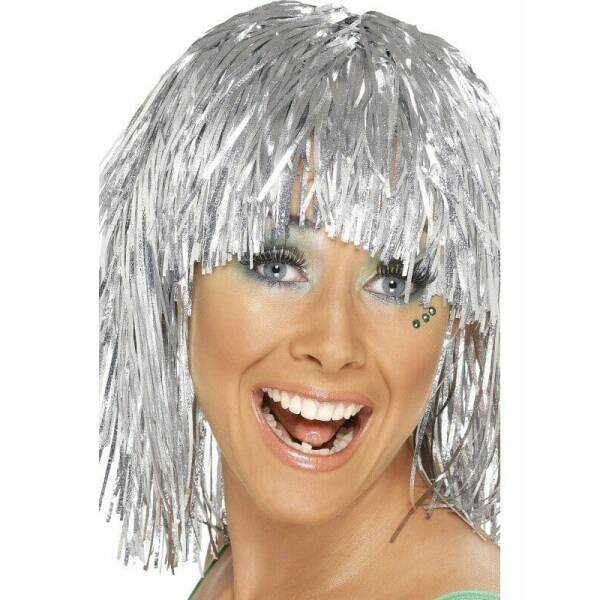 Silver Metallic Cyber Tinsel Wig - Adult One Size