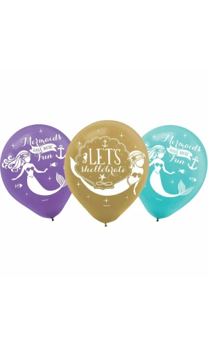 Mermaid Wishes 27.5cm/11" Latex Balloons - 6pk