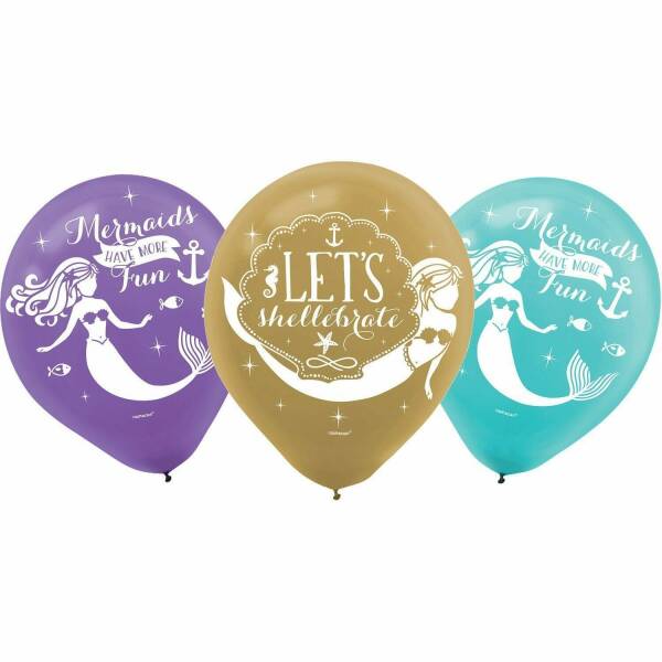 Mermaid Wishes 27.5cm/11" Latex Balloons - 6pk