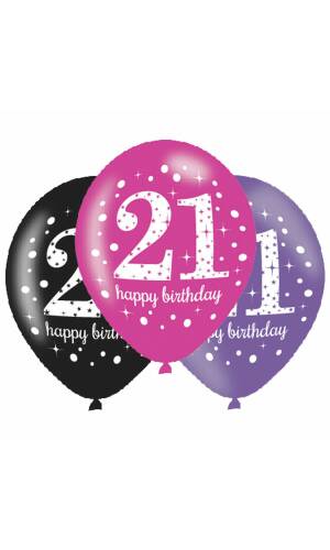 Happy 21th Birthday pin Mix Sparkling Celebration 11" Latex Balloons - 6pk