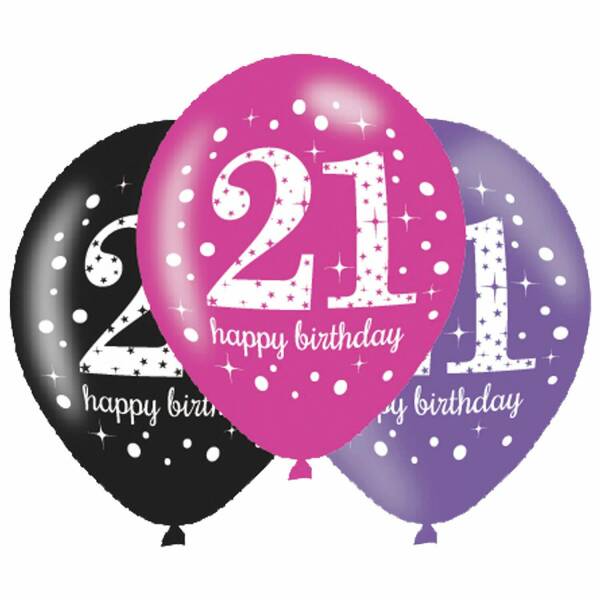 Happy 21th Birthday pin Mix Sparkling Celebration 11" Latex Balloons - 6pk