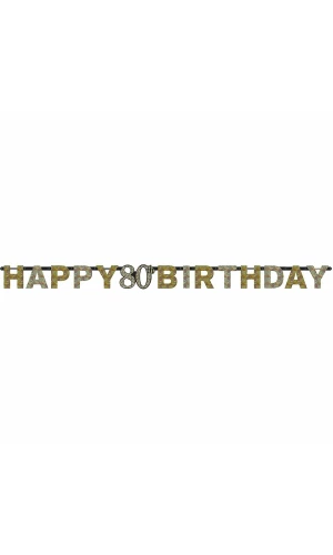 80th Gold Sparkling Celebration Paper Letter Banner - 2.13m