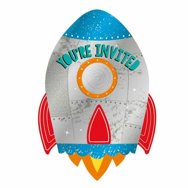 Blast Off Invitations & Envelopes & Stickers (10.7 x 15.8cm) - 8pk