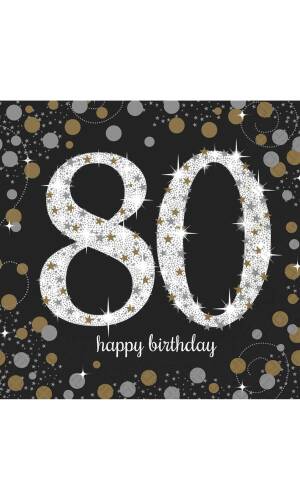 80th Gold Sparkling Celebration Napkins 33cm x 33cm - 16pk