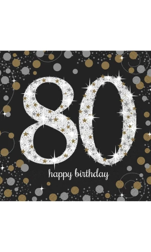 80th Gold Sparkling Celebration Napkins 33cm x 33cm - 16pk