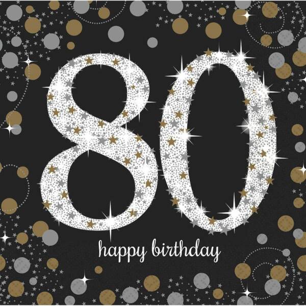 80th Gold Sparkling Celebration Napkins 33cm x 33cm - 16pk