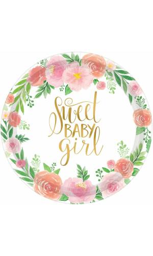 Floral Baby Paper Round Plates 26.7cm - 8pk