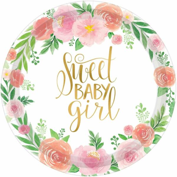 Floral Baby Paper Round Plates 26.7cm - 8pk