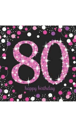 80th Pink Sparkling Celebration Napkins 33cm x 33cm - 16pk
