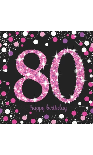 80th Pink Sparkling Celebration Napkins 33cm x 33cm - 16pk