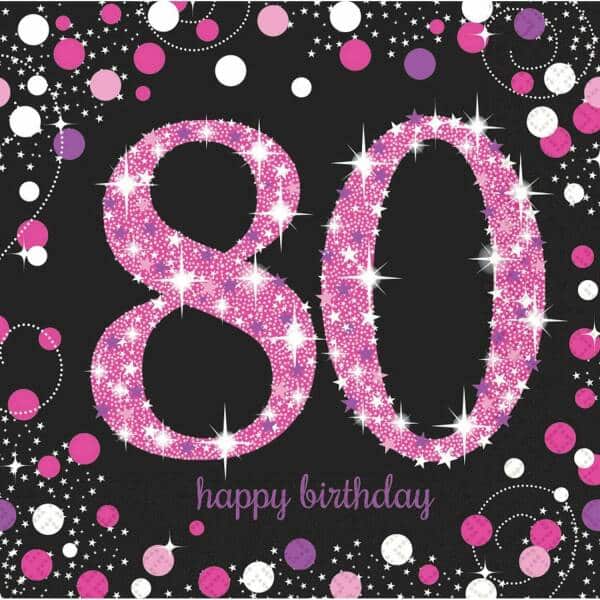 80th Pink Sparkling Celebration Napkins 33cm x 33cm - 16pk