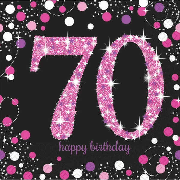 70th Pink Sparkling Celebration Napkins 33cm x 33cm - 16pk
