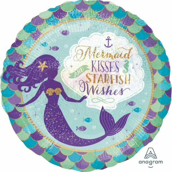 Mermaid Wishes Holographic Foil Balloom - 18" (45cm)