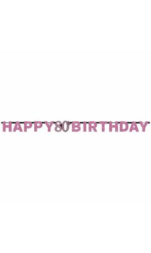 80th Pink Sparkling Celebration Paper Letter Banner - 2.13m