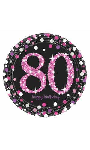 80th Pink Sparkling Celebration Paper Plates 22.9cm – 8pk