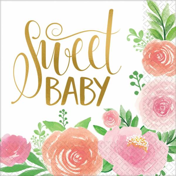 Floral Baby Napkins 33cm x 33cm - 16pk