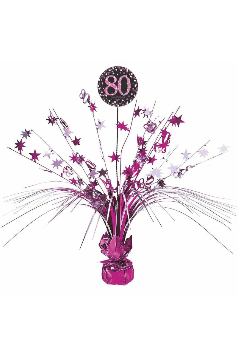 80th Birthday Pink Sparkling Celebration Centerpiece 46cm - 1pk