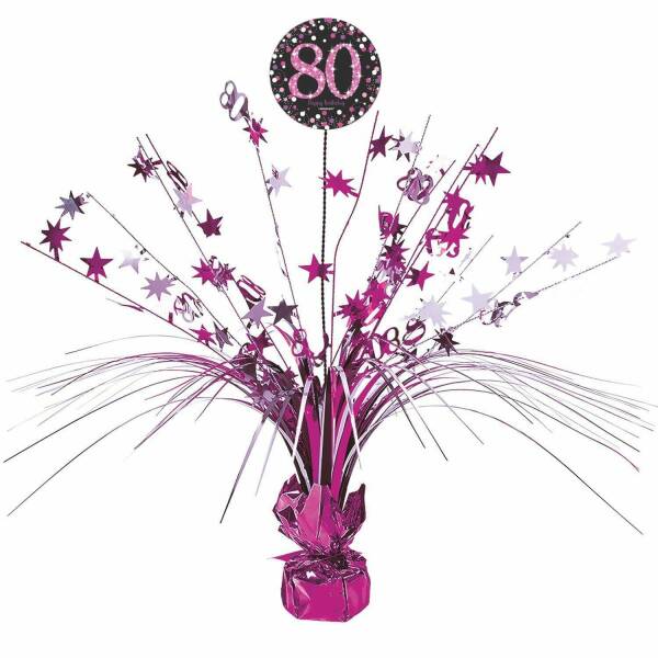 80th Birthday Pink Sparkling Celebration Centerpiece 46cm - 1pk