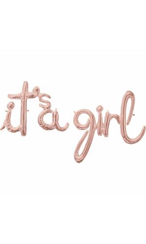 Script Phrase It's A Girl Rose Gold Foil Balloon - 68cm x 73cm