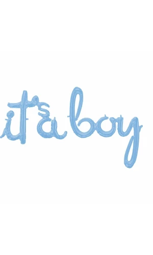 Script Phrase It's A Boy Pastel Blue Foil Balloon - 68cm x 50cm
