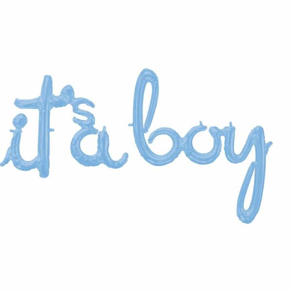 Script Phrase It's A Boy Pastel Blue Foil Balloon - 68cm x 50cm