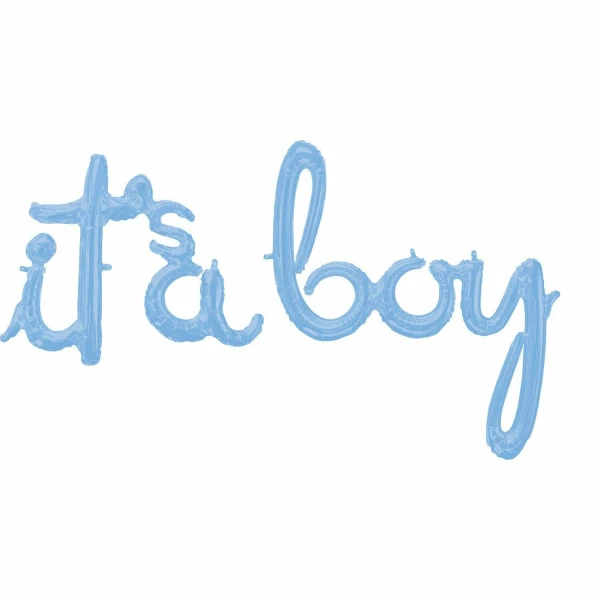 Script Phrase It's A Boy Pastel Blue Foil Balloon - 68cm x 50cm
