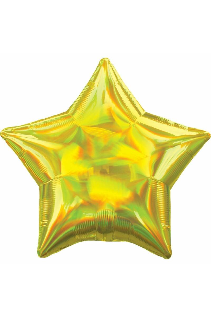 Holographic Iridescent Yellow Star Standard Foil Balloon 18'' - (43cm)