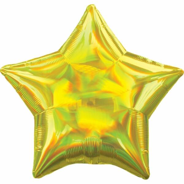 Holographic Iridescent Yellow Star Standard Foil Balloon 18'' - (43cm)