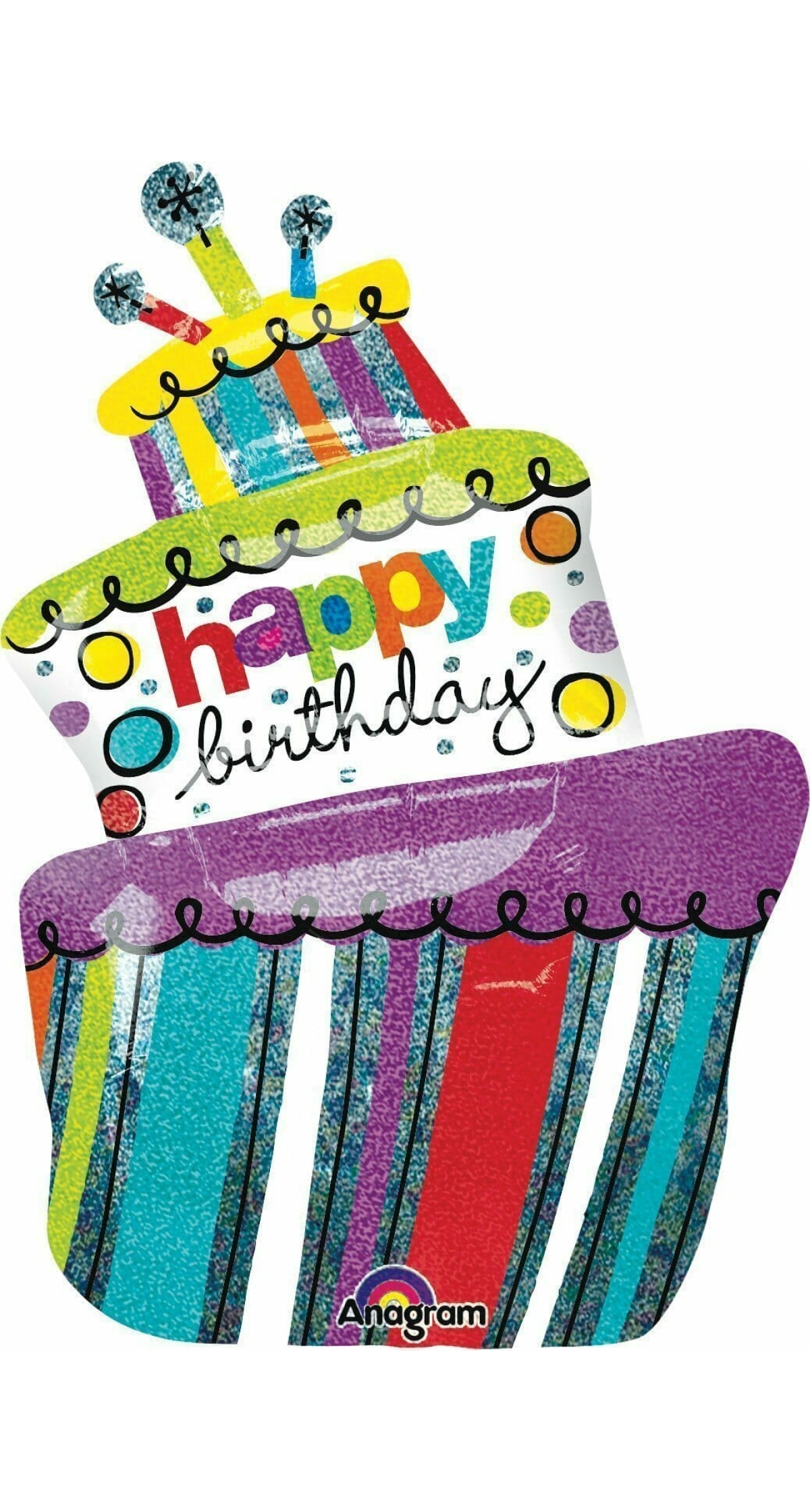 Happy Birthday Funky Cake Holographic Super Shape Foil Balloon - (61cm x 94cm)