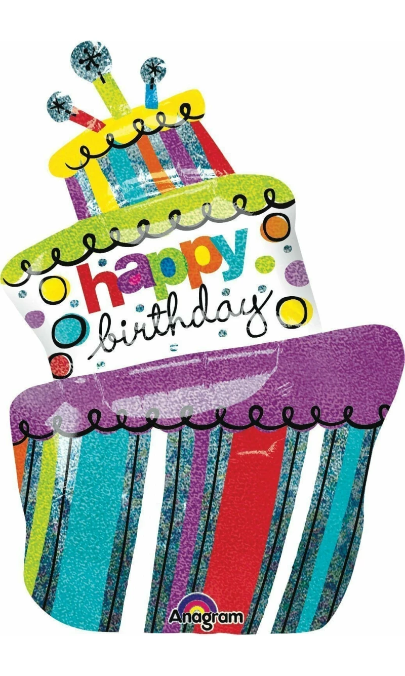 Happy Birthday Funky Cake Holographic Super Shape Foil Balloon - (61cm x 94cm)