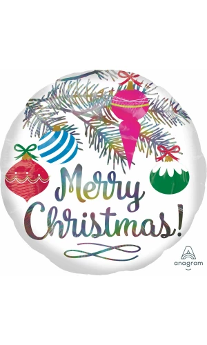 Iridescent Merry Christmas Holographic Foil Balloon - 43cm