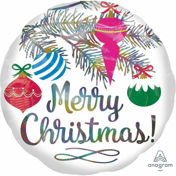 Iridescent Merry Christmas Holographic Foil Balloon - 43cm