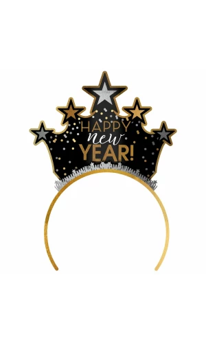 Happy New Year Tiara  Black Silver & Gold - 1pc