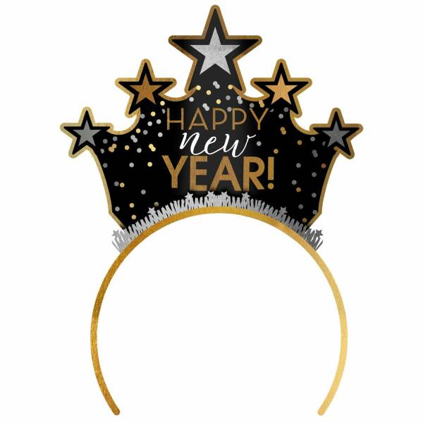 Happy New Year Tiara  Black Silver & Gold - 1pc