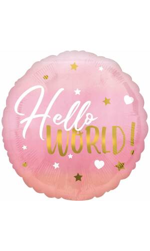Hello World Pink Baby Girl Foil Balloon - 43cm