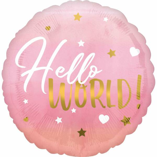 Hello World Pink Baby Girl Foil Balloon - 43cm