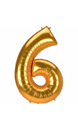 53 Inch Jumbo Size Foil Balloon Number 6 - Gold
