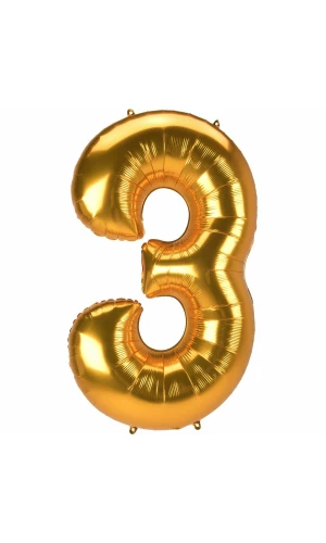 53 Inch Jumbo Size Foil Balloon Number 3 - Gold