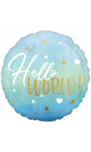 Hello World Blue Baby Boy Foil Balloon - 43cm