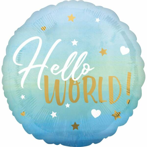 Hello World Blue Baby Boy Foil Balloon - 43cm