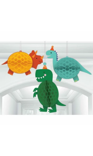 Dino-Mite Honeycomb Hanging Decoration - 3pk