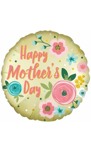 Happy Mother's Day Satin Pastel Yellow Foil Balloon - 43cm
