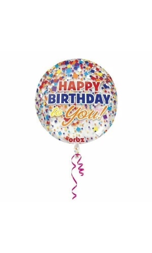 Happy Birthday Clear Orbz Confetti Foil Balloon - 38cm x 40cm